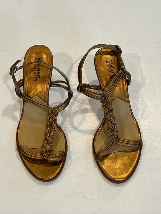 Michael Kors Shoes - Michael Kors Metallic Gold Braided T-Strap Sandals - Women